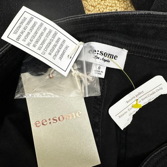 NEW ee:some Wide Leg Jeans Cropped Frayed Hem Boho Festival Black Denim Small - Picture 5 of 9